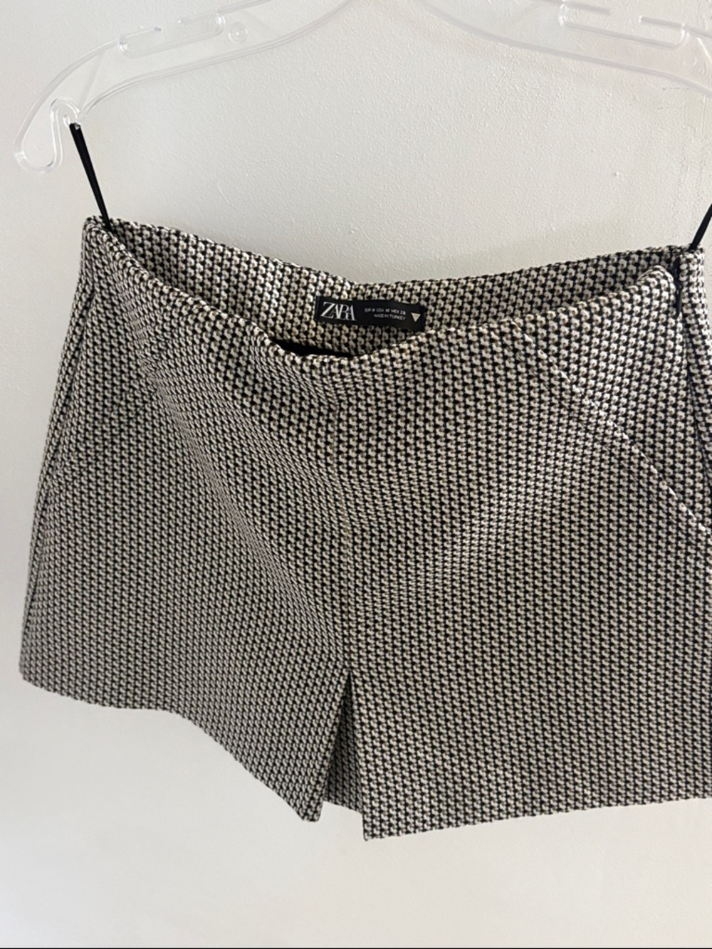 Zara Black and White Tweed Skort with Front Slit